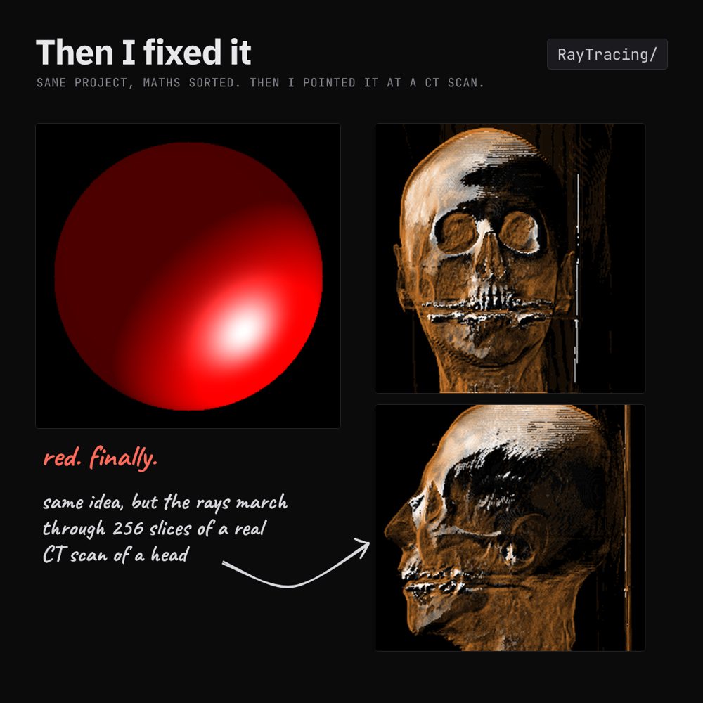 Fixed red sphere and CT head volume renders